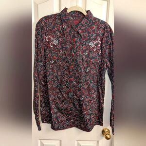 XXL Cowboy Hardware Western Black & Red Button Down Shirt